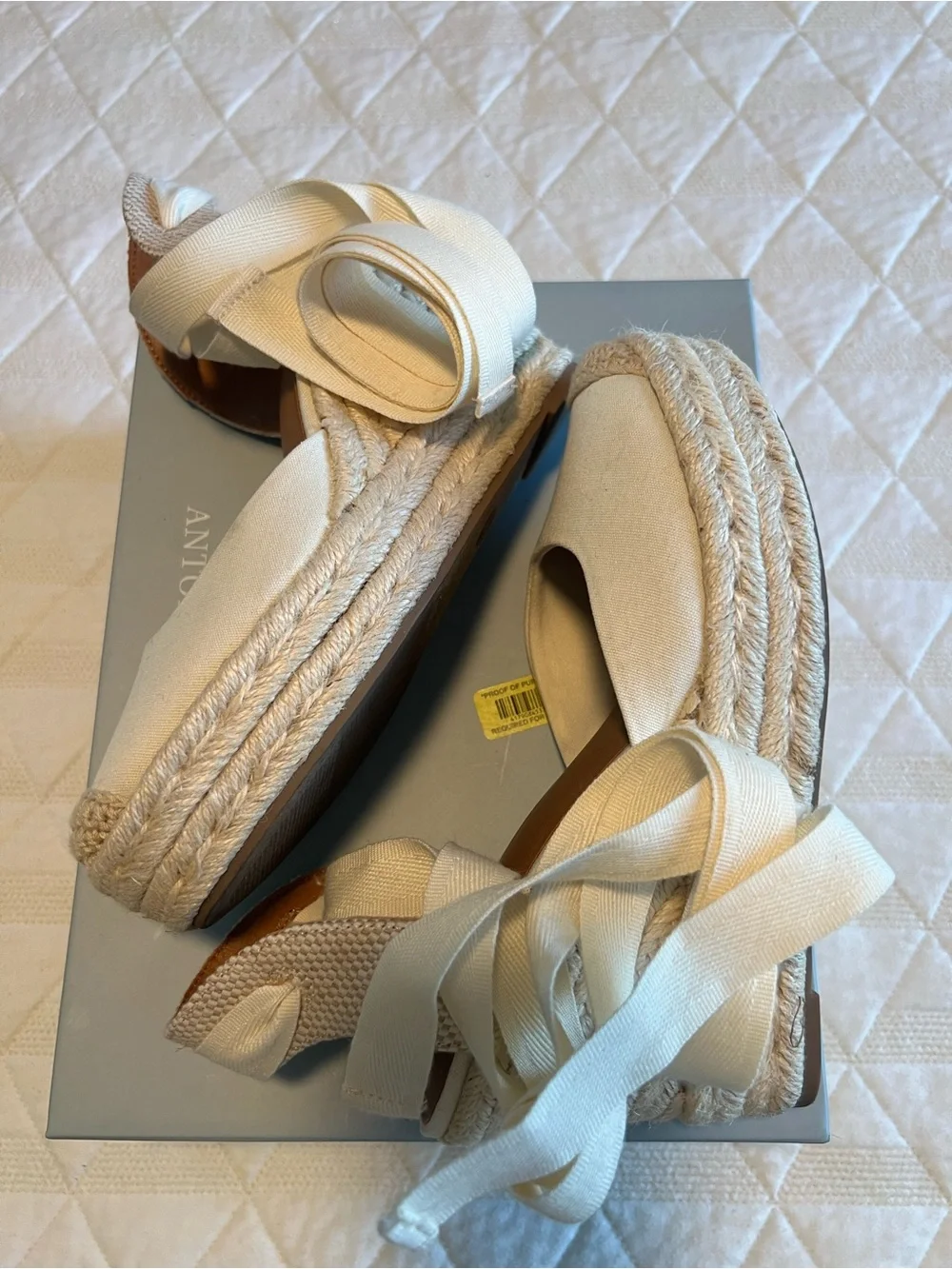 ANTONIO MELANI Cream Canvas Espadrille Wedge with Ankle Wrap